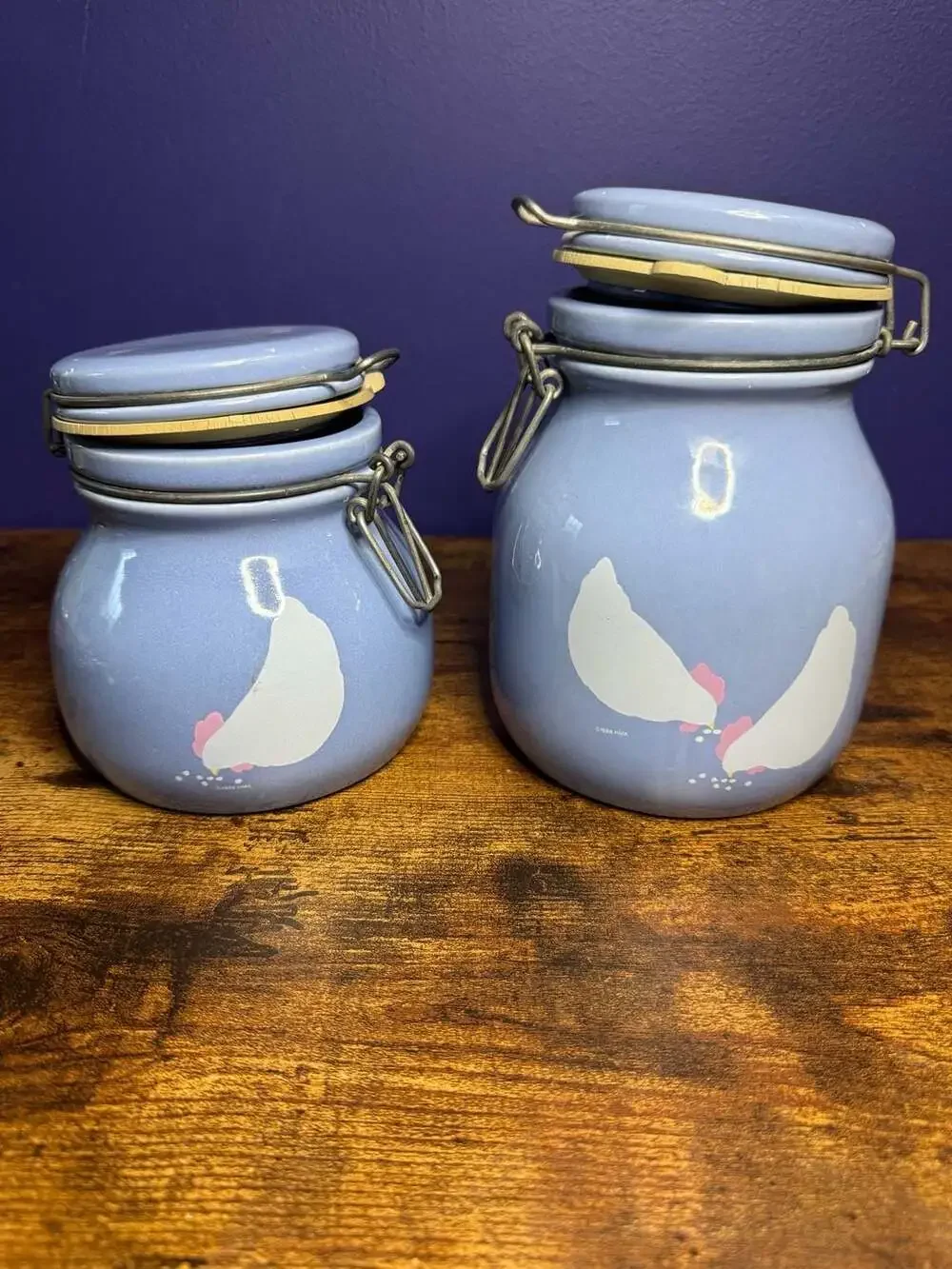 Vintage Treasure Craft Auntie Em Collection Country Blue Chicken Canister 2 jars
